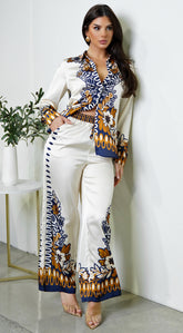 Georgina Floral Print Satin Set - Cream